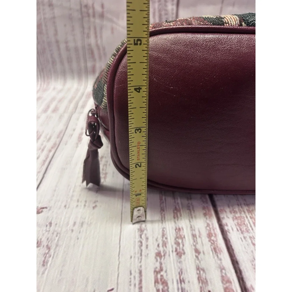Vintage Style Burgundy Patchwork Satchel Floral Tapestry Croc Embossed Dome Bag